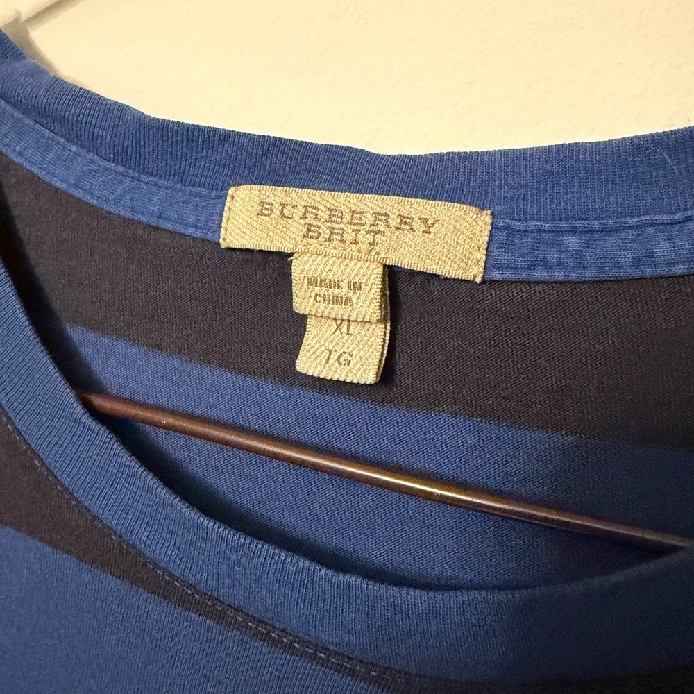 Vintage Burberry Striped Blue & Navy Pocket Tee - Mens XL image 4
